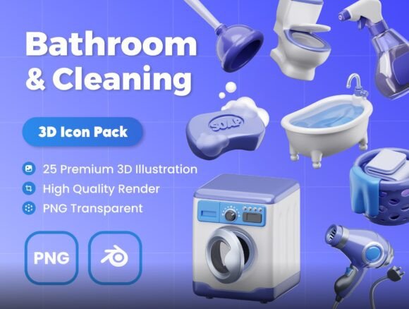 Bathroom and Cleaning 3D Illustrations