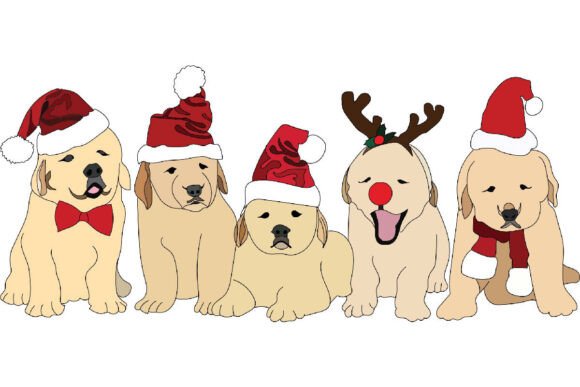 Cute Puppies Illustration Wearing Santa: A Practical Asset for Holiday Design