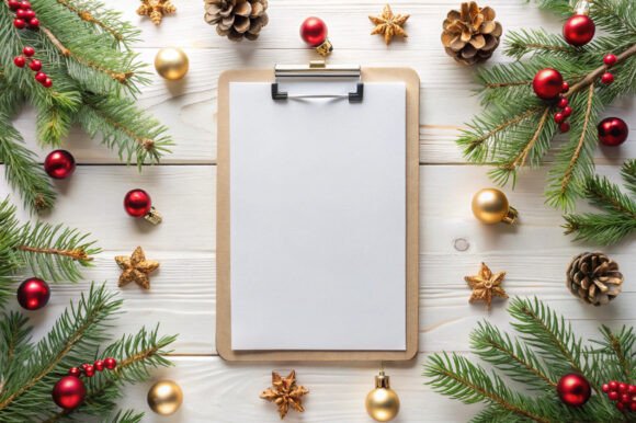 Elevating Holiday Presentations with a Christmas-Styled A4 Clipboard Mockup