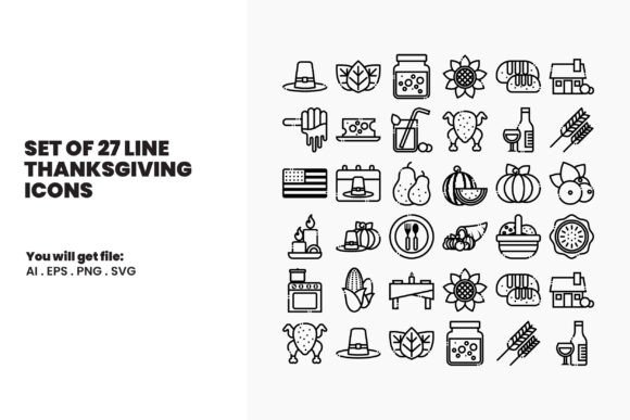 Set of 27 Line Thanksgiving Icons: Elevating Holiday Design with Minimalist Precision