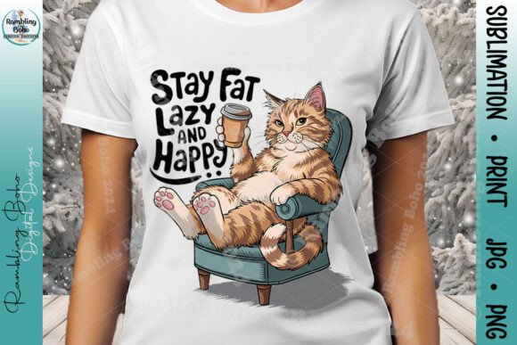 Stay Fat Lazy and Happy Funny Cat Coffee Design Evaluation